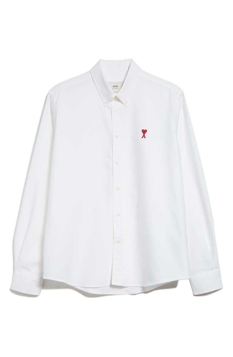 AMI PARIS Ami De Coeur Cotton Oxford Button-Down Shirt, Alternate, color, 168 Blanc Naturel