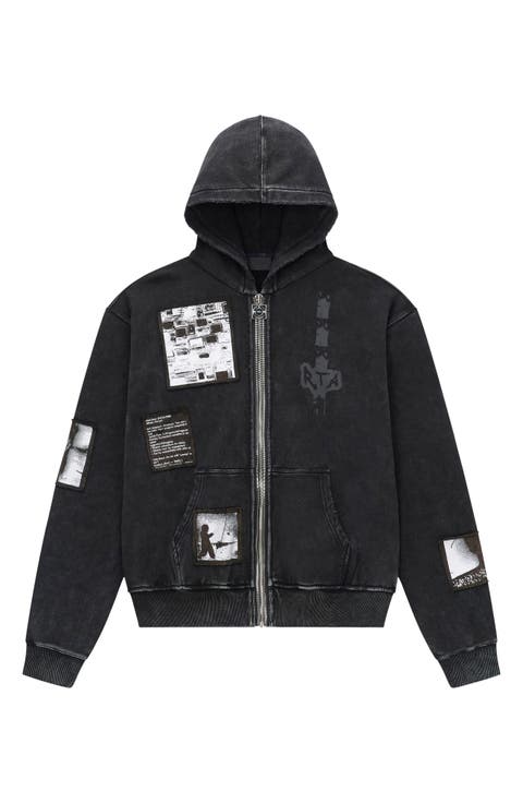 Zev Distressed Digital Patch Zip Hoodie