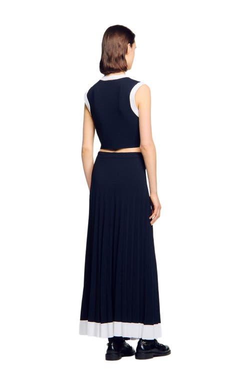 Sandro Two-tone Cropped Cardigan In Blue
