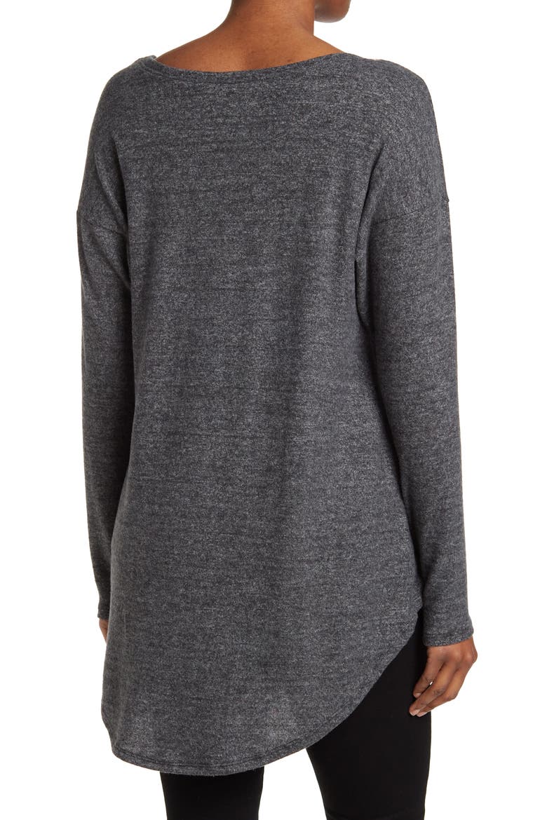 Boatneck Hi-Low Tunic Sweater, Alternate, color, CHARCOAL PRINT 1