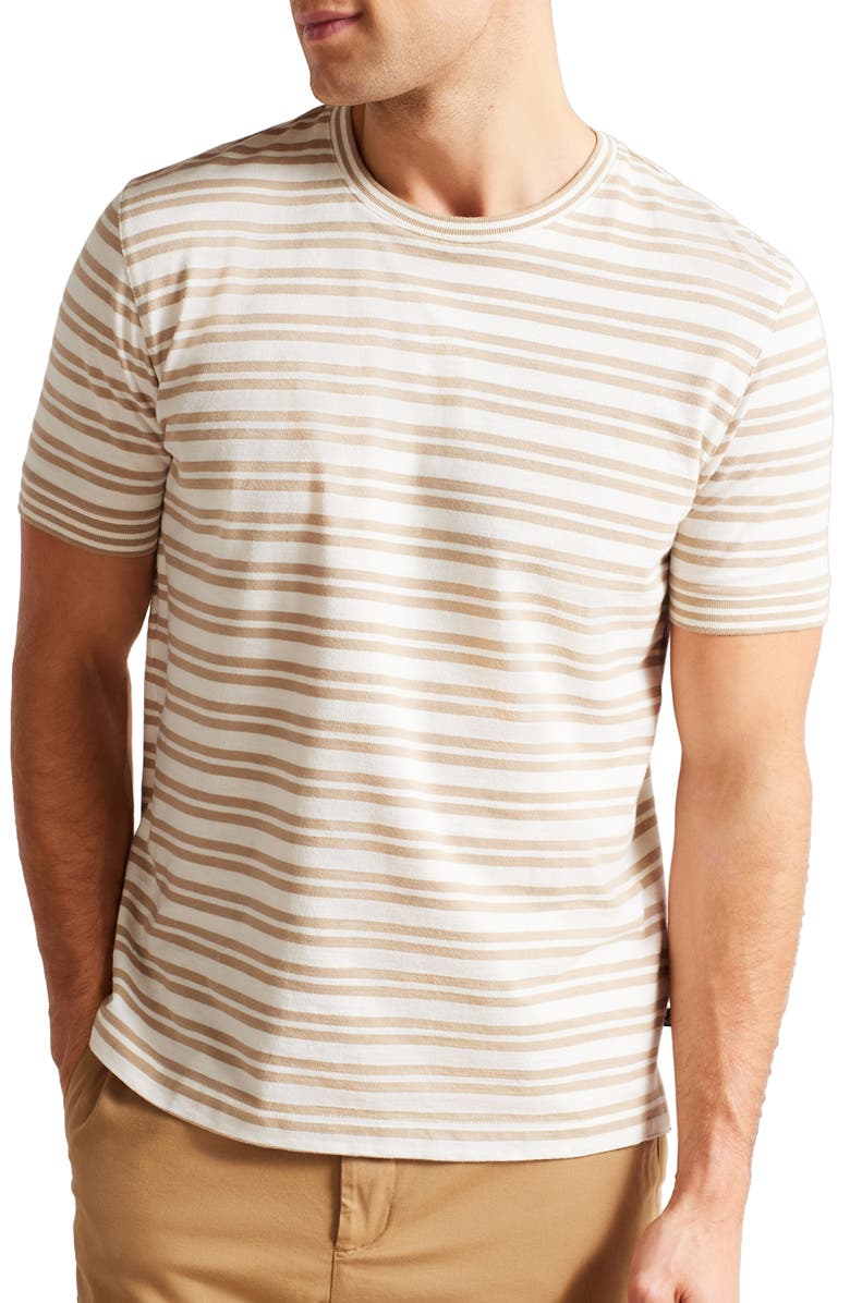 Ted Baker London Vadell Stripe Cotton & Linen Crewneck T-Shirt, Main, color, 