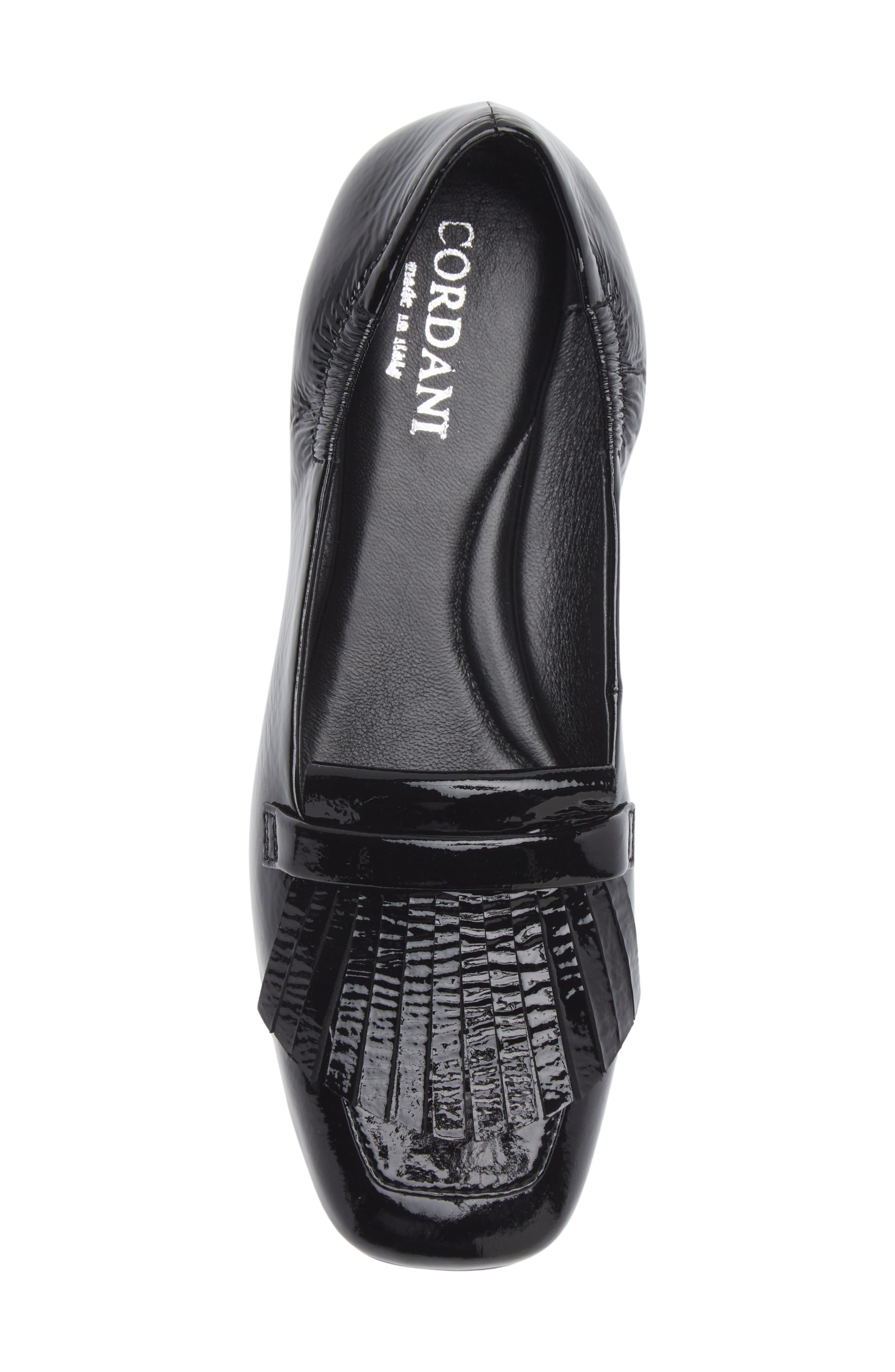 Cordani Mistie Fringe Trim Loafer, Alternate, color, Black Patent