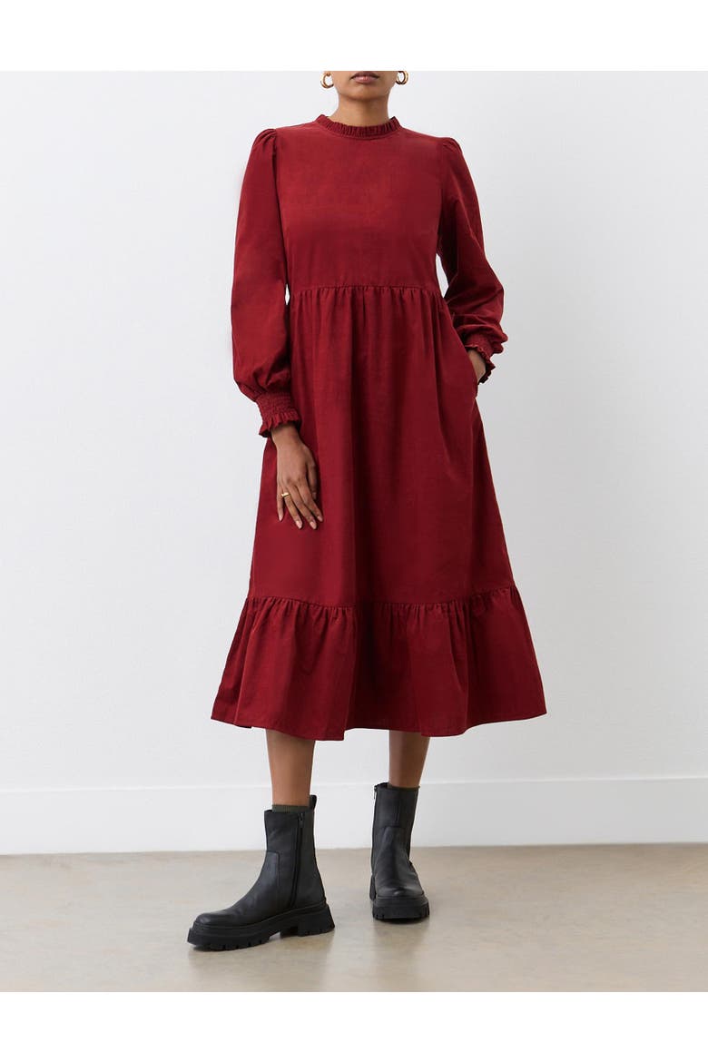 Esme Long Sleeve Corduroy Midi Dress, Alternate, color, Rust