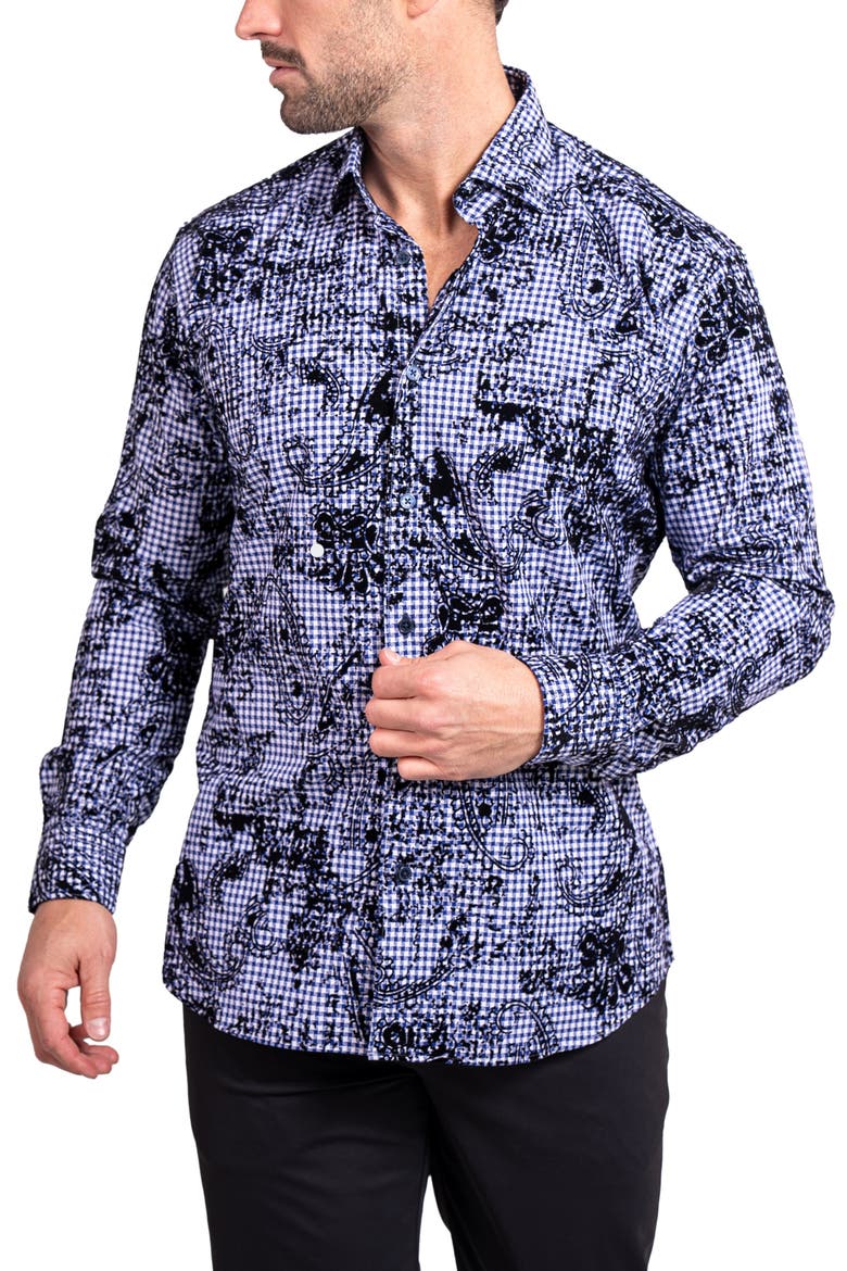 Fibonacci Ascension Contemporary Fit Button-Up Shirt, Alternate, color, BLUE