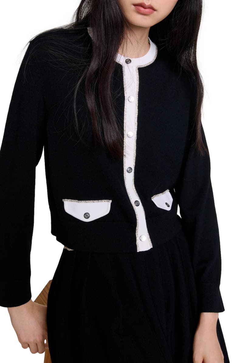 maje Rhinestone cardigan, Main, color,