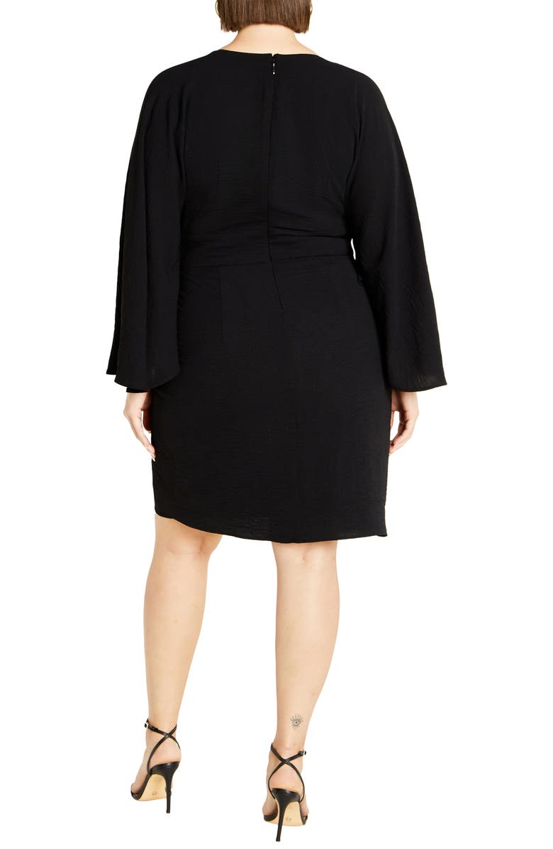 City Chic Malani Pleated Long Sleeve Sheath Dress, Alternate, color, Black