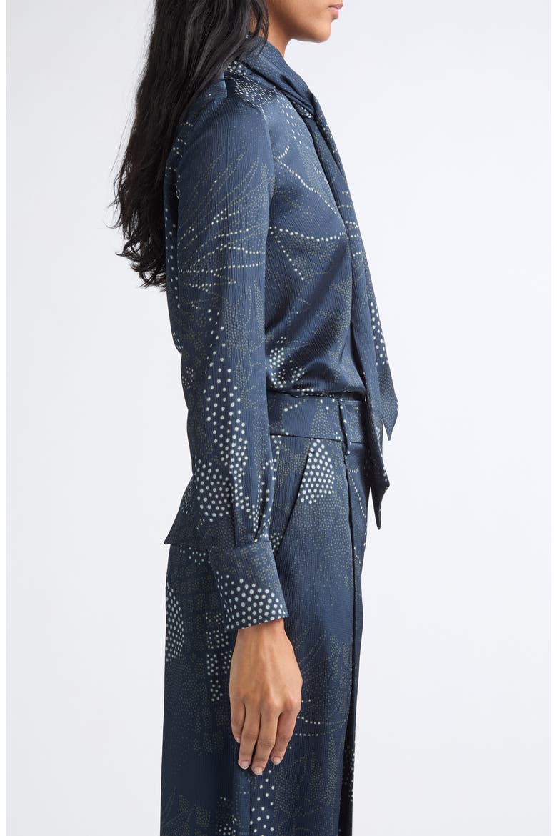Dotted Floral Creponne Tie Neck Top, Alternate, color, SOLID BLUE NAVY