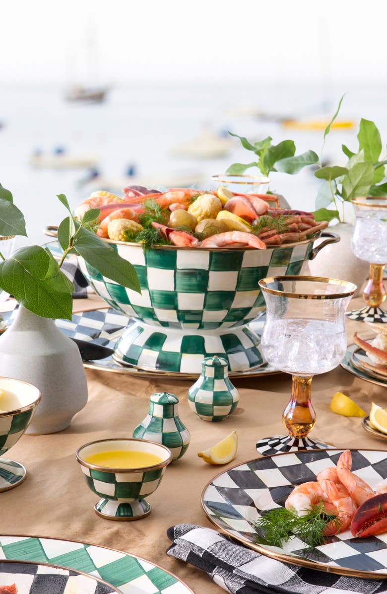 MACKENZIE CHILDS Emerald Check Enameled Steel Everything Bowl, Alternate, color, Emerald