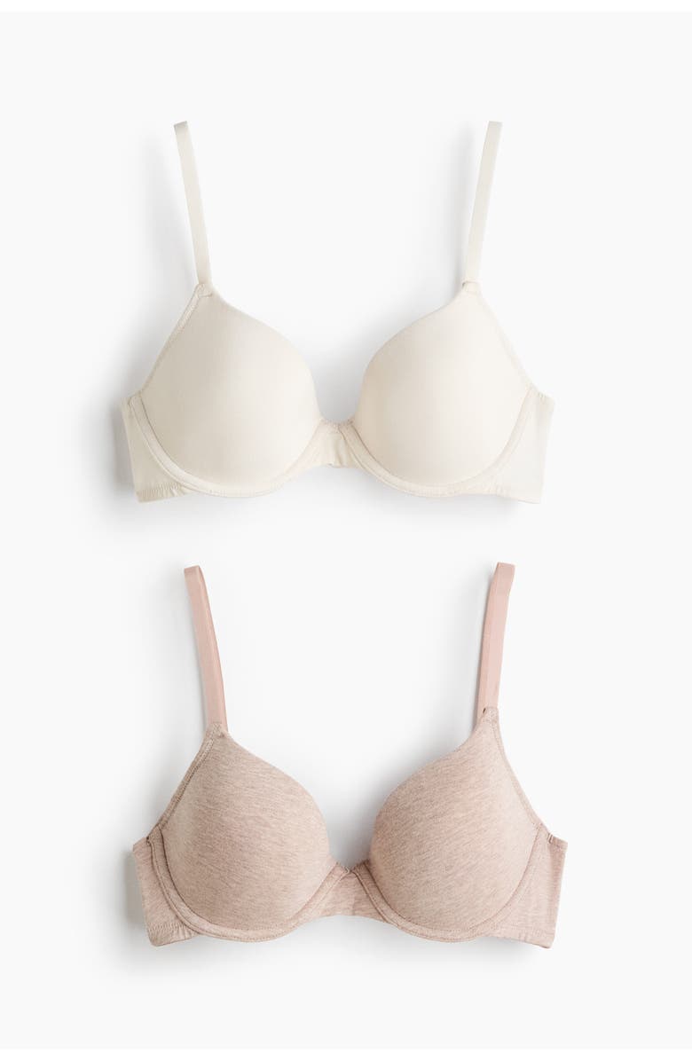 H&M 2-pack Padded Underwired Cotton Bras, Main, color, Light Beige Melange/Cream