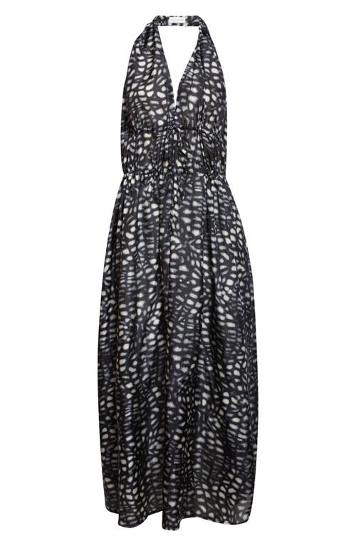 Shop Dries Van Noten Deana Print Silk Halter Neck Midi Dress In Black