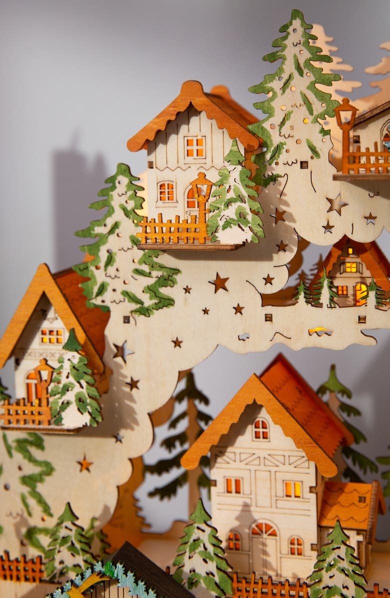 Balsam Hill Lit Wooden Animated Swiss Alps Village, Alternate, color, Natural