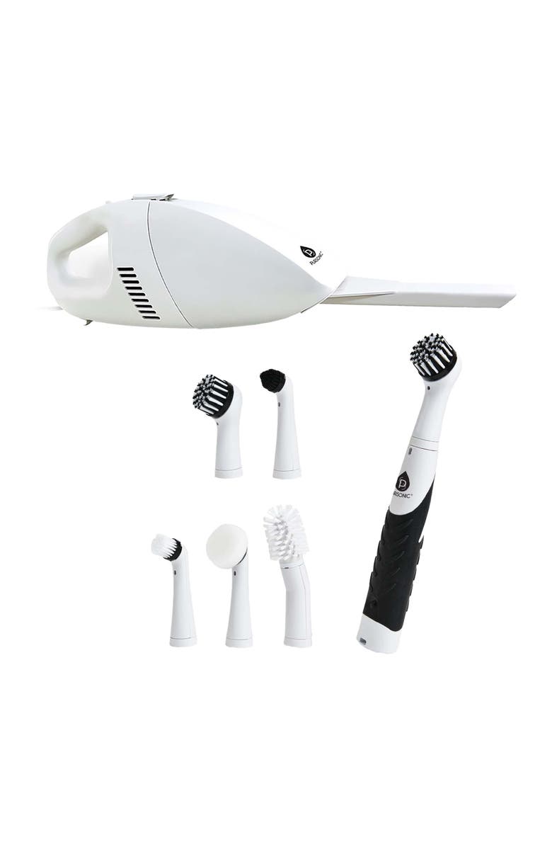 PURSONIC Deep Cleaning Duo Bundle Cordless Power Scrubber Cleaning Brush + Pursonic Car Vacuum Cleaner, Main, color, White