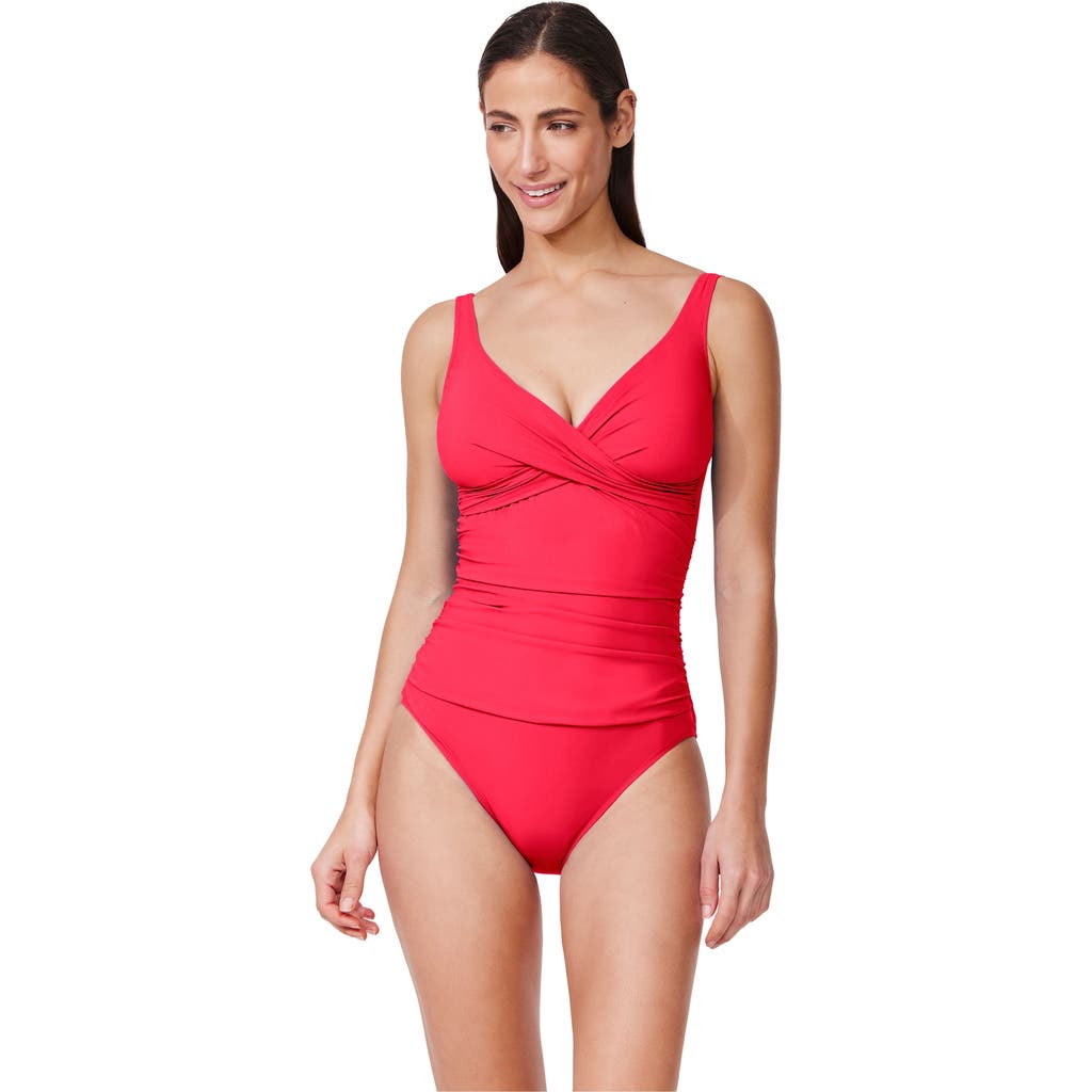 Profile By Gottex Tutti Frutti Twist Front V-neck One Piece In Orange
