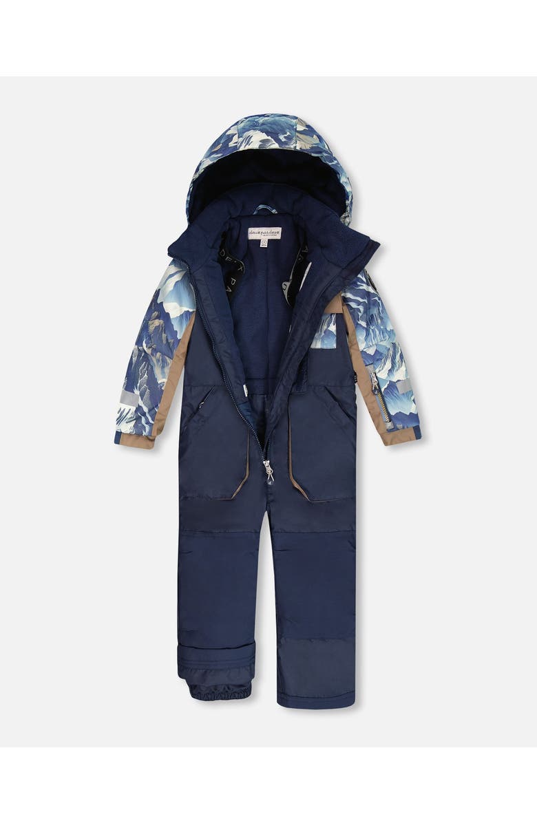 Deux par Deux One-Piece Play Snowsuit with Mountains, Alternate, color, Navy Blue