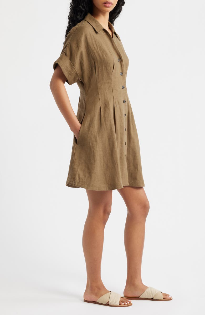 Madewell Pleated Linen Mini Shirtdress, Alternate, color, Safari Khaki