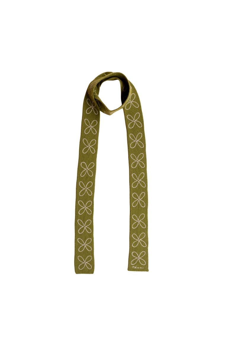 Merino Wool Flora Skinny Scarf, Main, color, Olive Flora