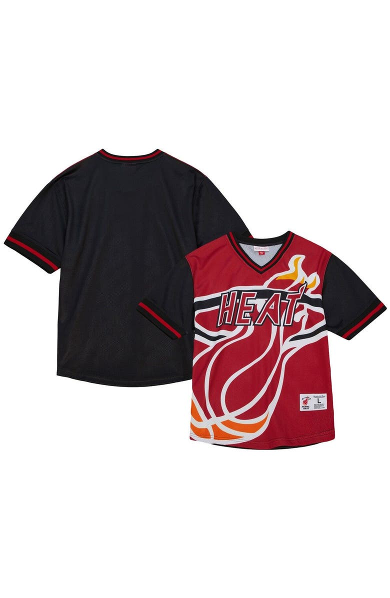 Mitchell & Ness Men's Mitchell & Ness Red Miami Heat Jumbotron 3.0 Mesh V-Neck T-Shirt, Alternate, color, Red