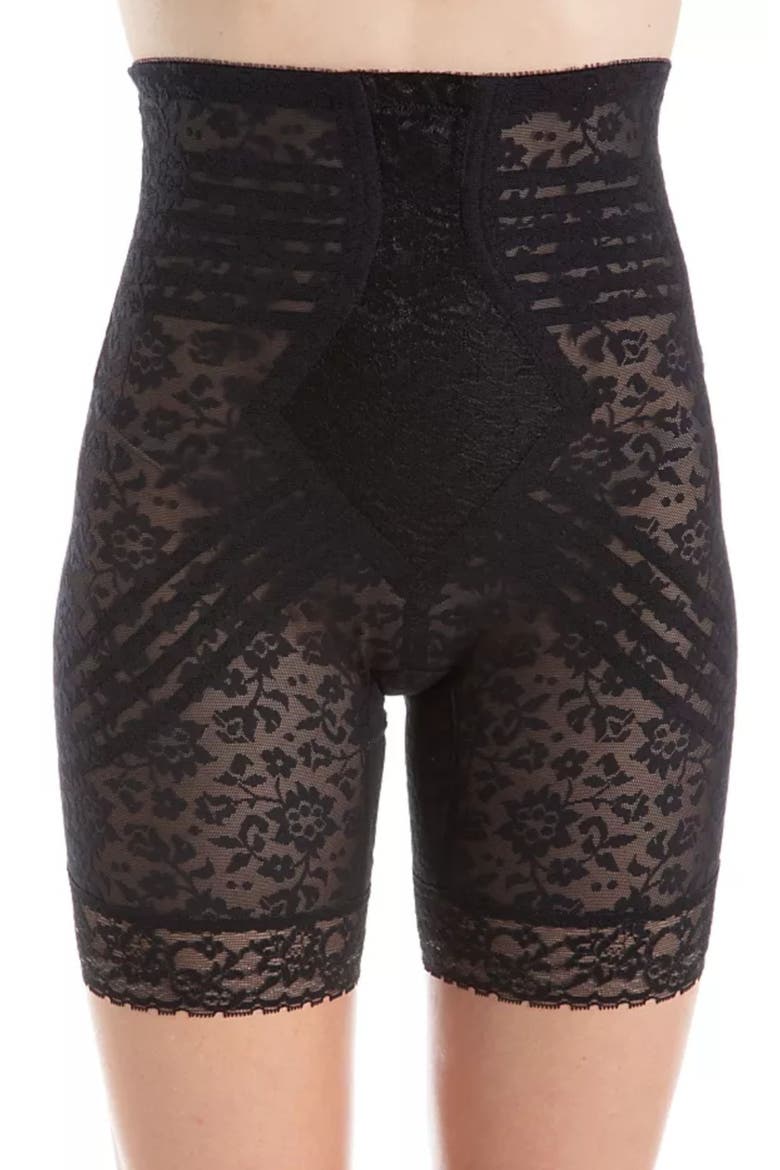 Extra Firm No Roll High Waist Lace Thigh Slimmer, Main, color, Black