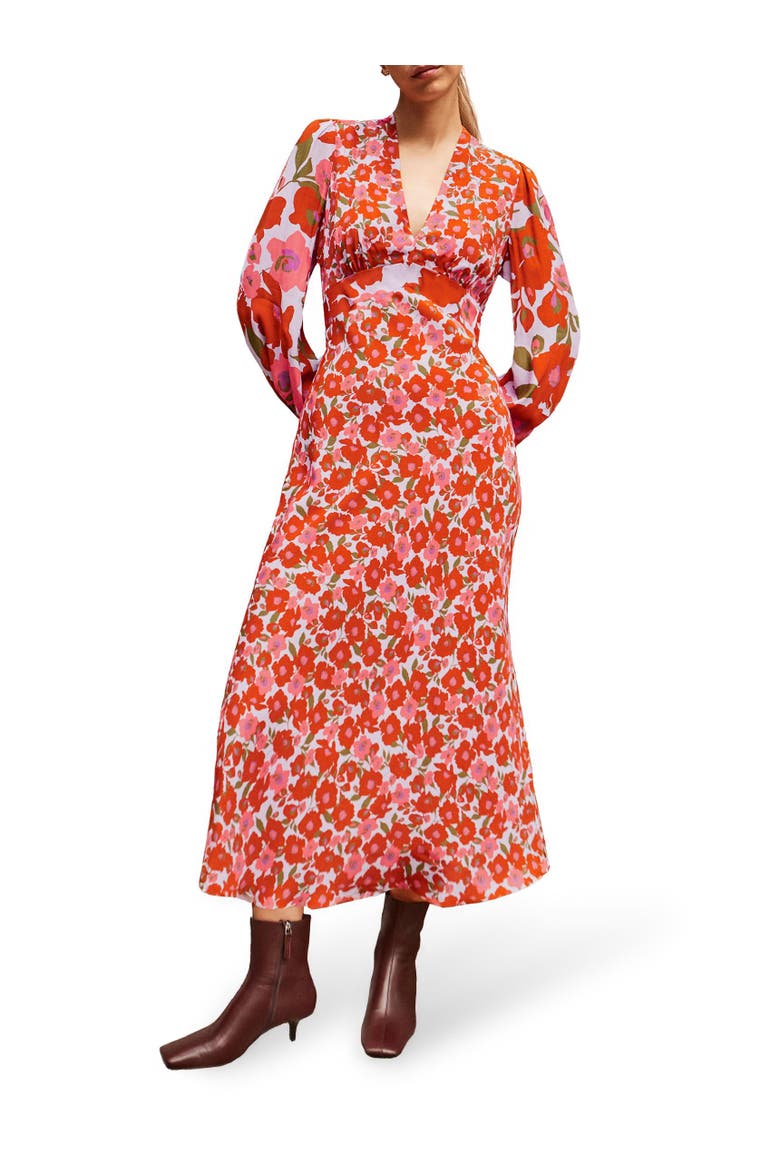 Poppy Print Waist Detail Dress, Alternate, color, Lilac/Pink