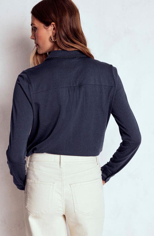 Boden Picot Trim Jersey Button-up Shirt In Blue