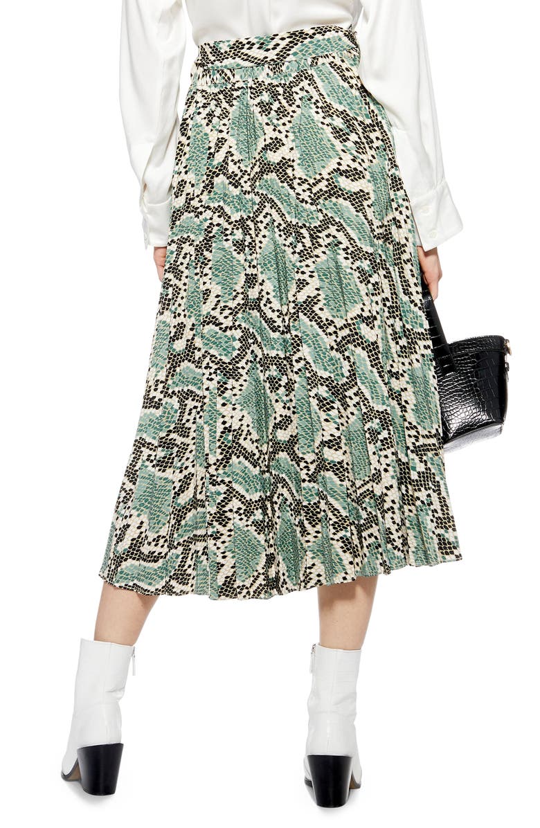 Topshop Python Print Pleat Midi Skirt, Alternate, color, 
