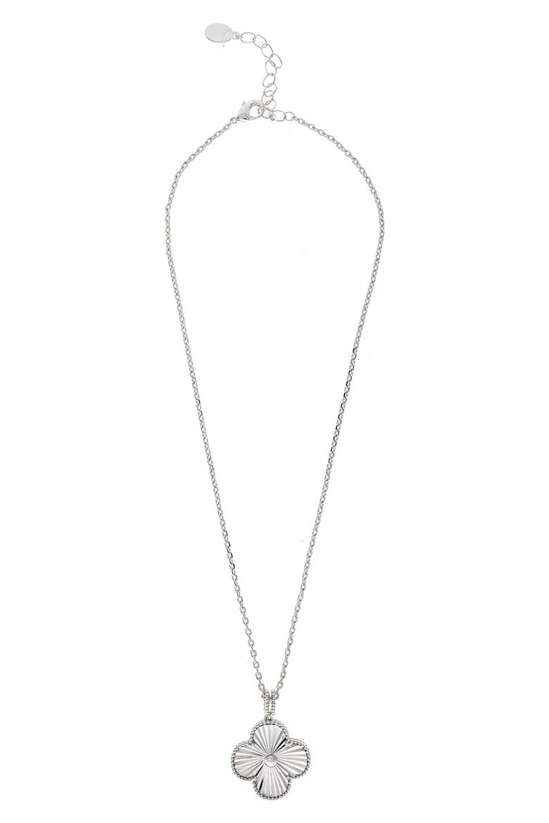 Textured Clover Pendant Necklace, Main, color, WHITE RHODIUM PLATE