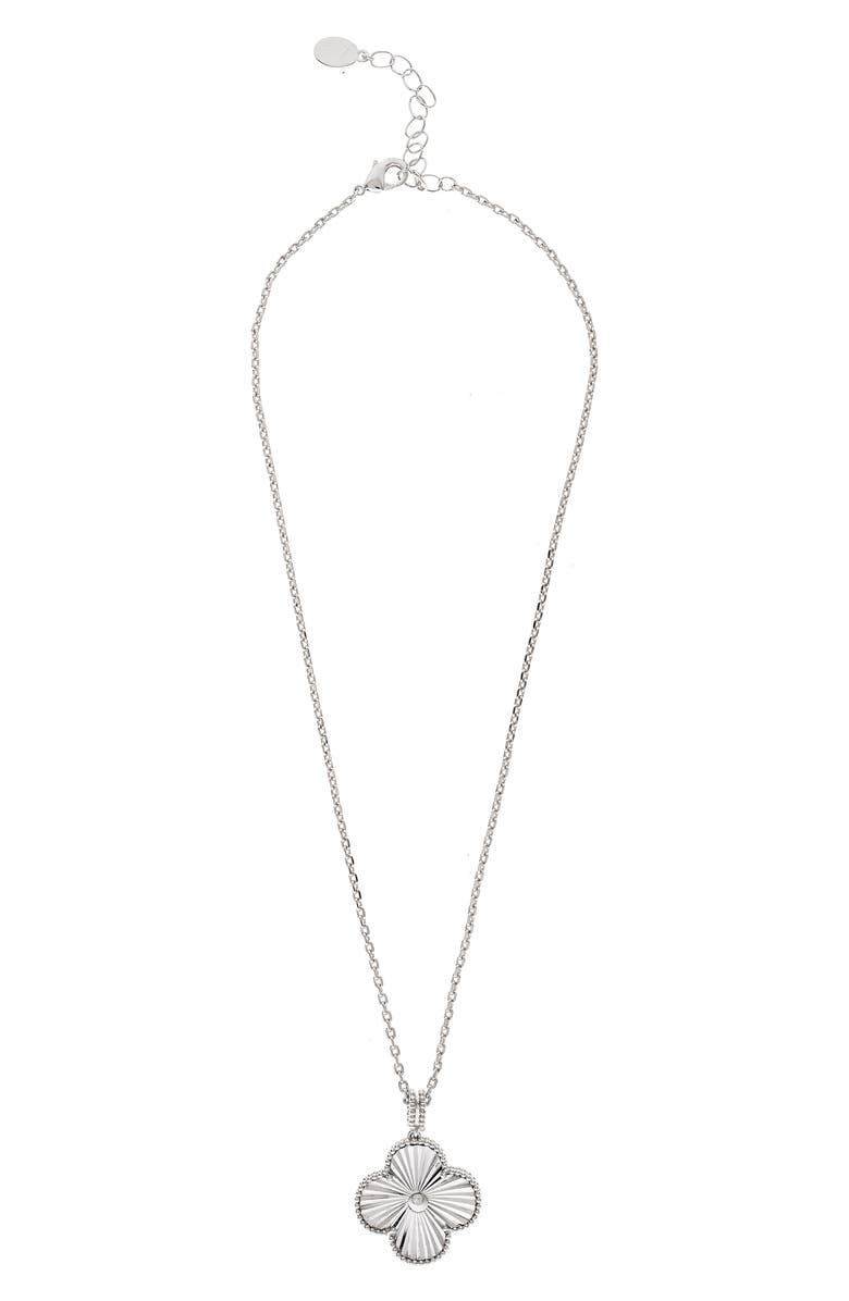 RIVKA FRIEDMAN Textured Clover Pendant Necklace, Main, color, White Rhodium Plate