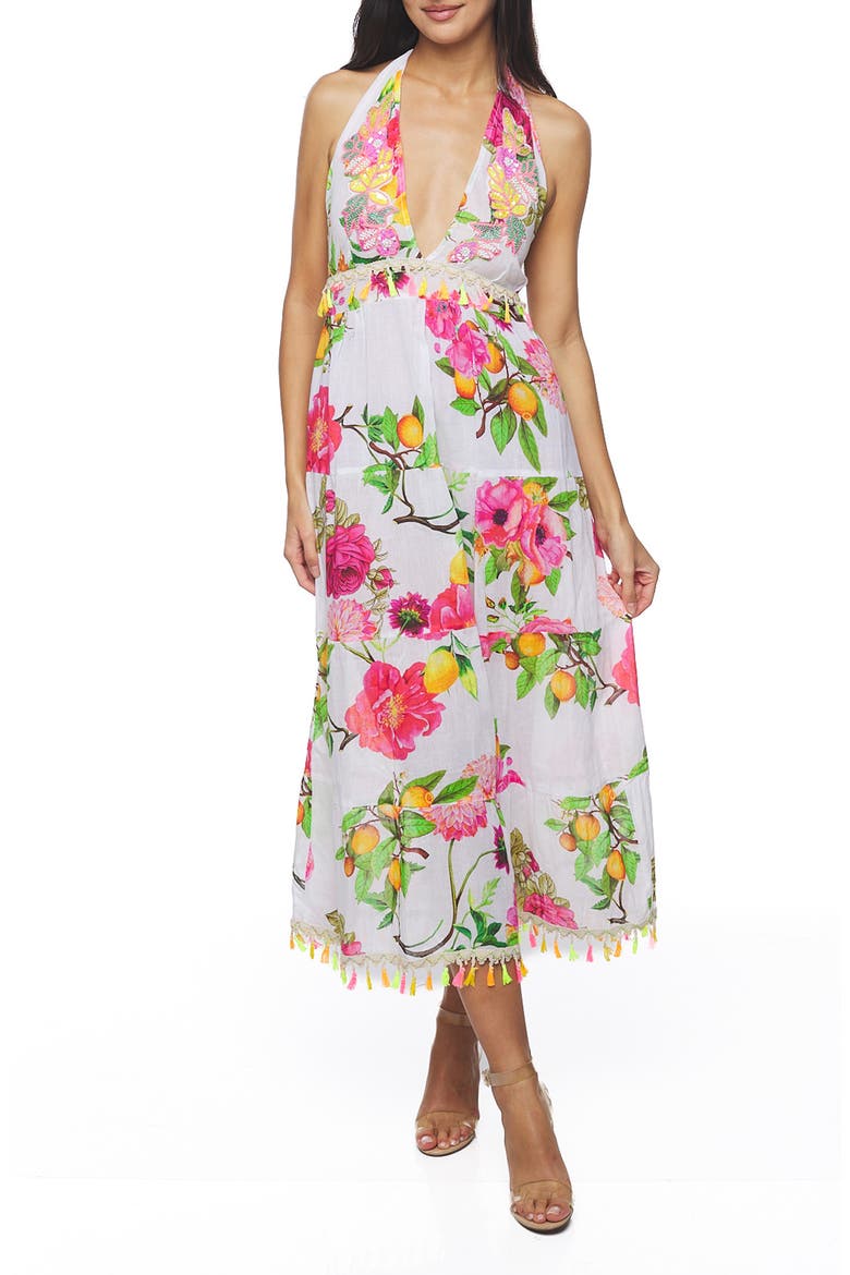 Halter Cotton Maxi Dress, Main, color, WHITE