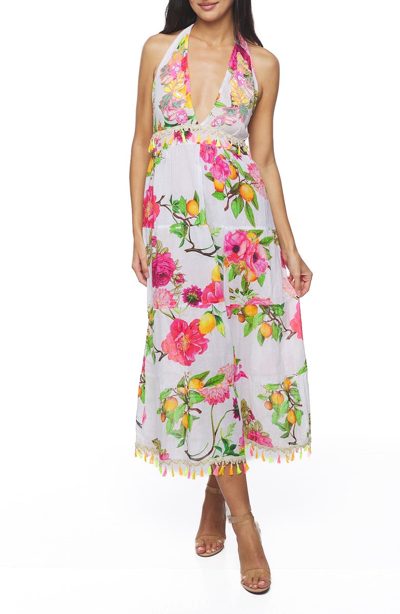 RANEES Halter Cotton Maxi Dress, Main, color, White