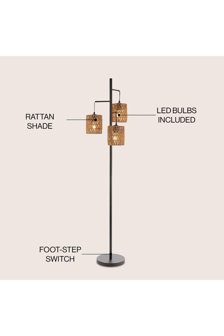 Isla 3-Light Mid-Century Bohemian Metal/Rope LED Floor Lamp, Alternate, color, Black