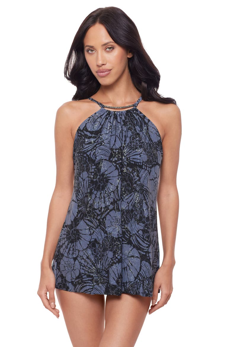 Shell Beach Parker Skirted One-Piece Swimsuit, Alternate, color, BLACK/ MULTI