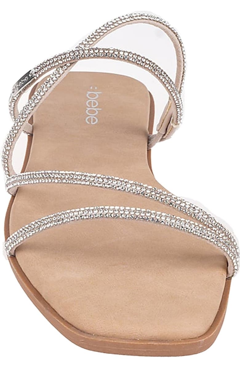 bebe Rhinestone Tubular Slide Sandal, Alternate, color, Tan