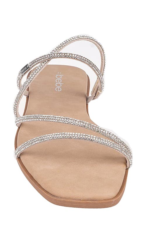 Bebe Rhinestone Tubular Slide Sandal In Tan