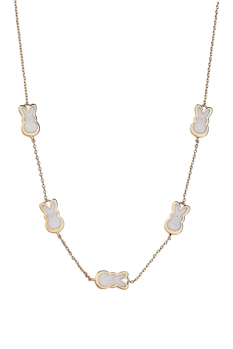 Peeps® Pearlized Bunny Necklace, Main, color, Gold