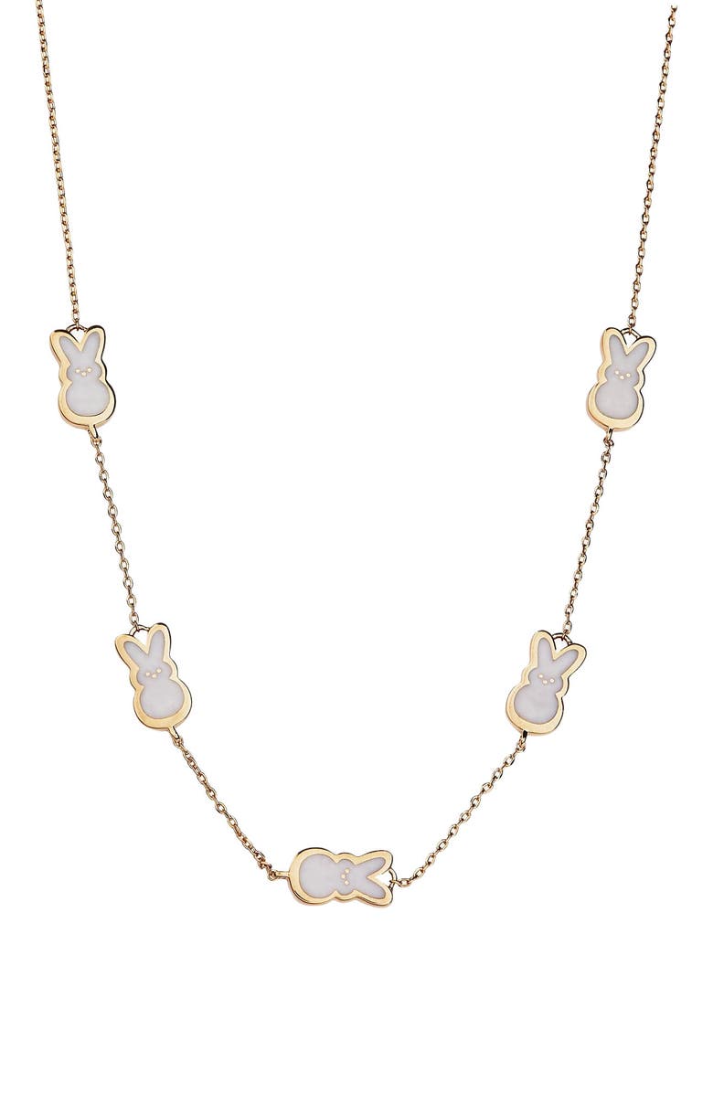 Alex and Ani Peeps<sup>®</sup> Pearlized Bunny Necklace, Main, color, Gold