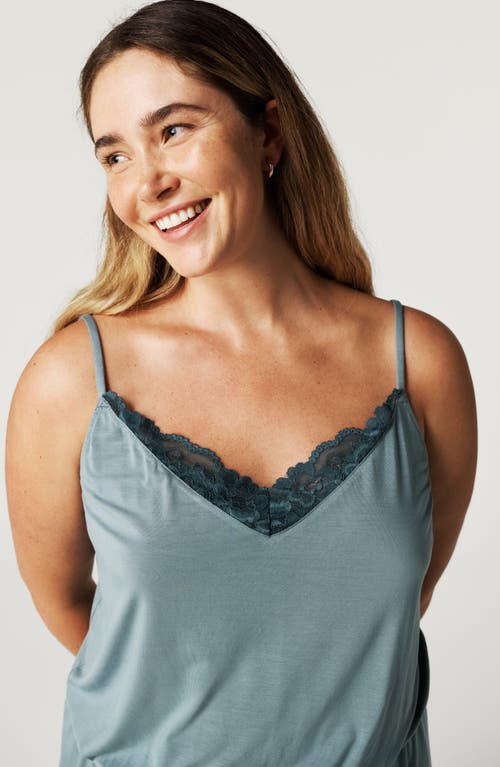 Posh Peanut Lace Trim Pajama Romper In Blue