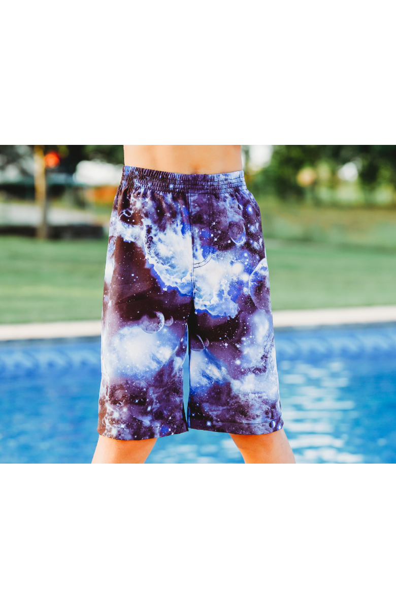 City Threads USA-Made Soft Stretch UPF 50+ Recycled Polyester Below-the-Knee Printed Swim Board Shorts, Alternate, color, Skulls
