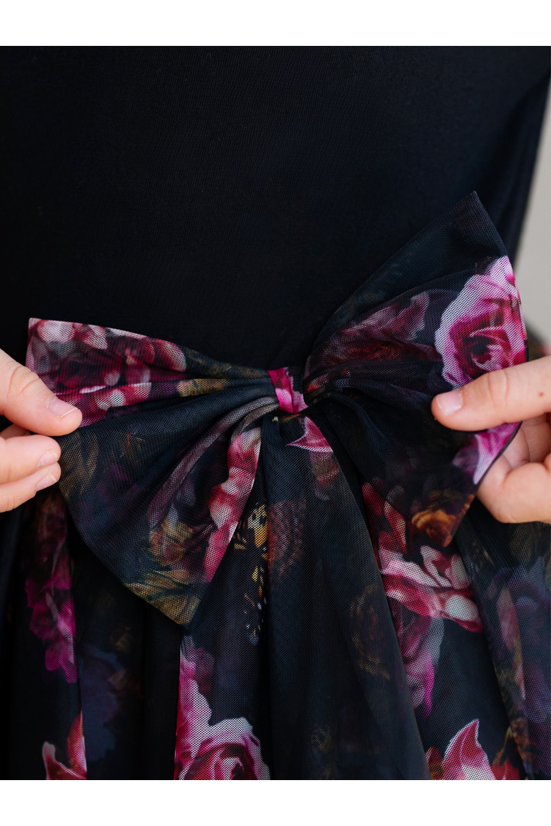 Midnight Bloom Tiered Tulle Dress, Alternate, color, Black