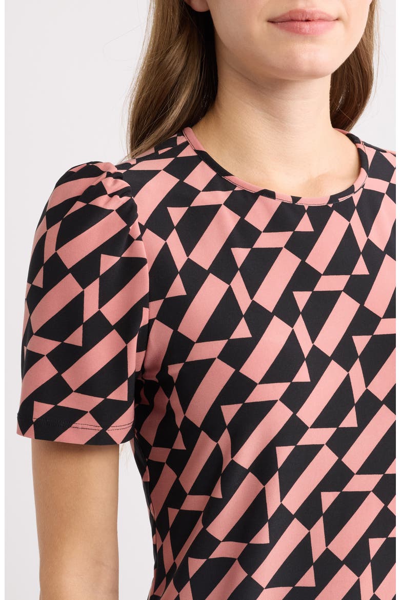 Puffed Shoulder Crewneck Top, Alternate, color, ANNE BLACK/ PRIMROSE
