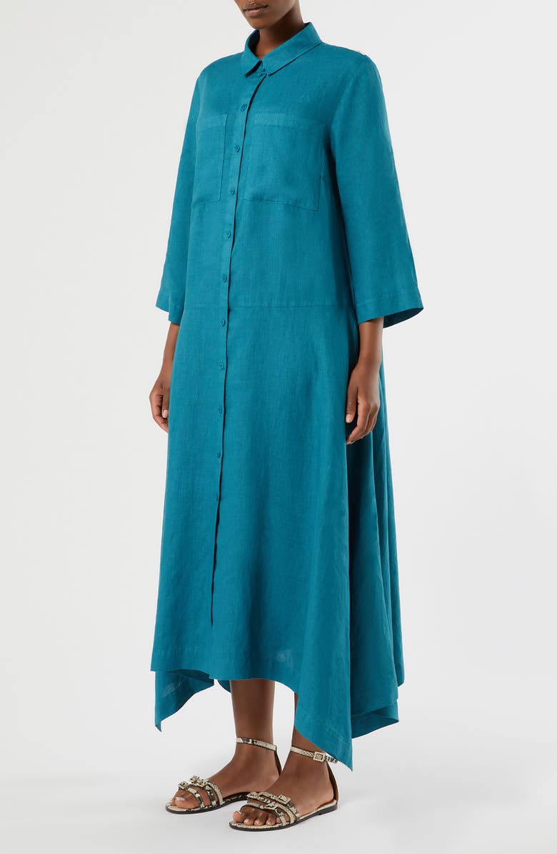 Marina Rinaldi Valpe Shark-Bite Hem Linen Shirtdress, Main, color, 