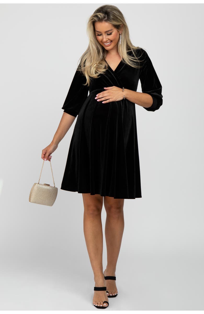 PinkBlush Velvet Wrap Front Babydoll Dress, Main, color, Black