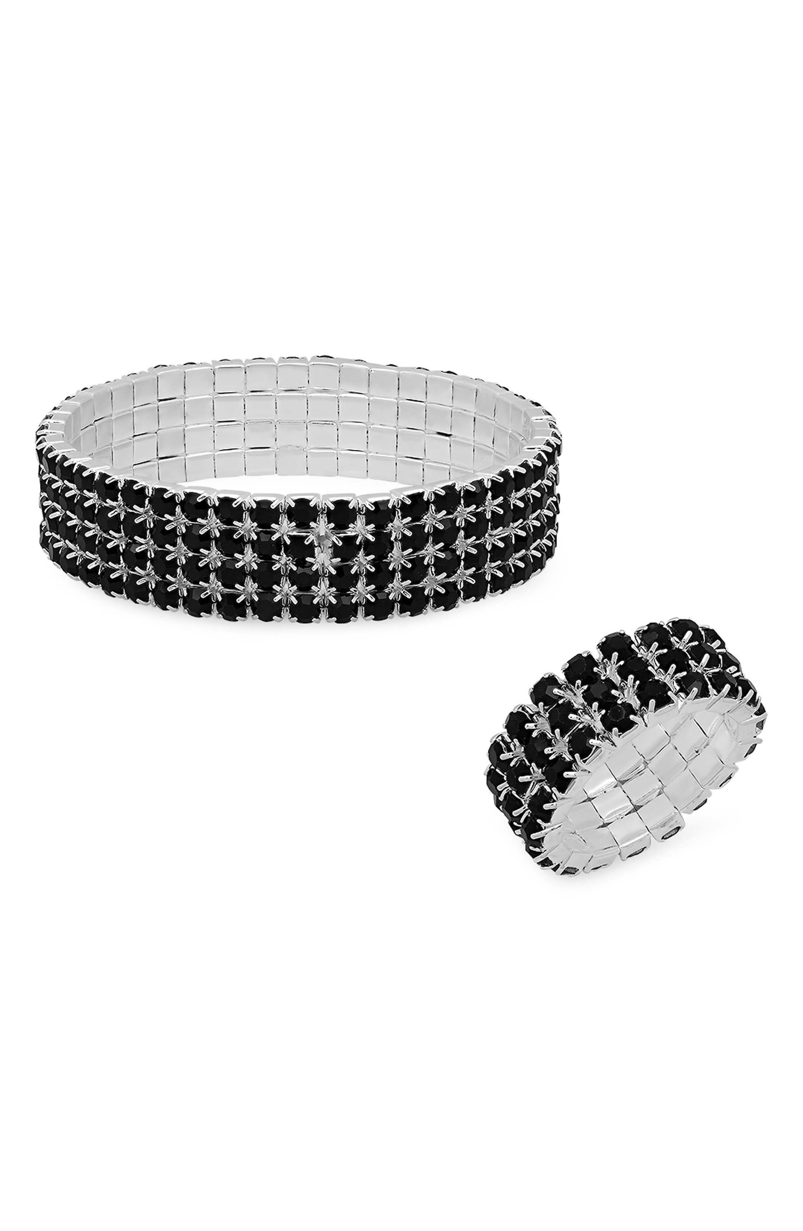Cubic Zirconia Stretch Bracelet & Ring Set