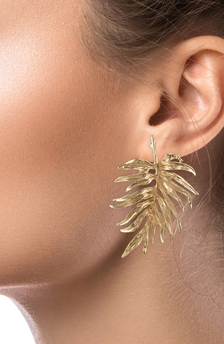 JARDIN Feather Statement Stud Earrings, Alternate, color, Gold