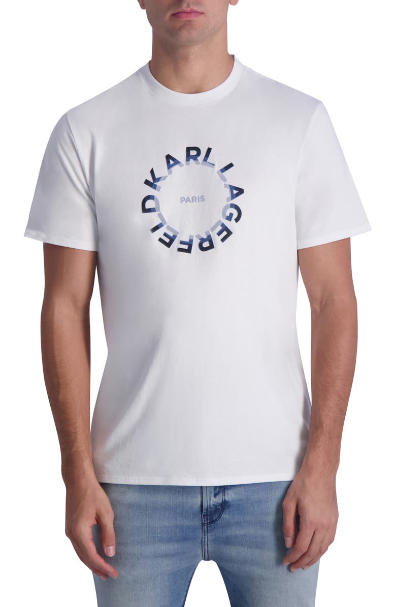 KARL LAGERFELD PARIS Flocked Circle Logo T-Shirt, Main, color, 