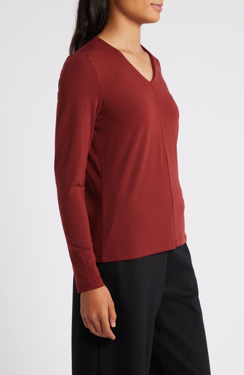 Eileen Fisher Long Sleeve V-Neck Top, Alternate, color, Redwood