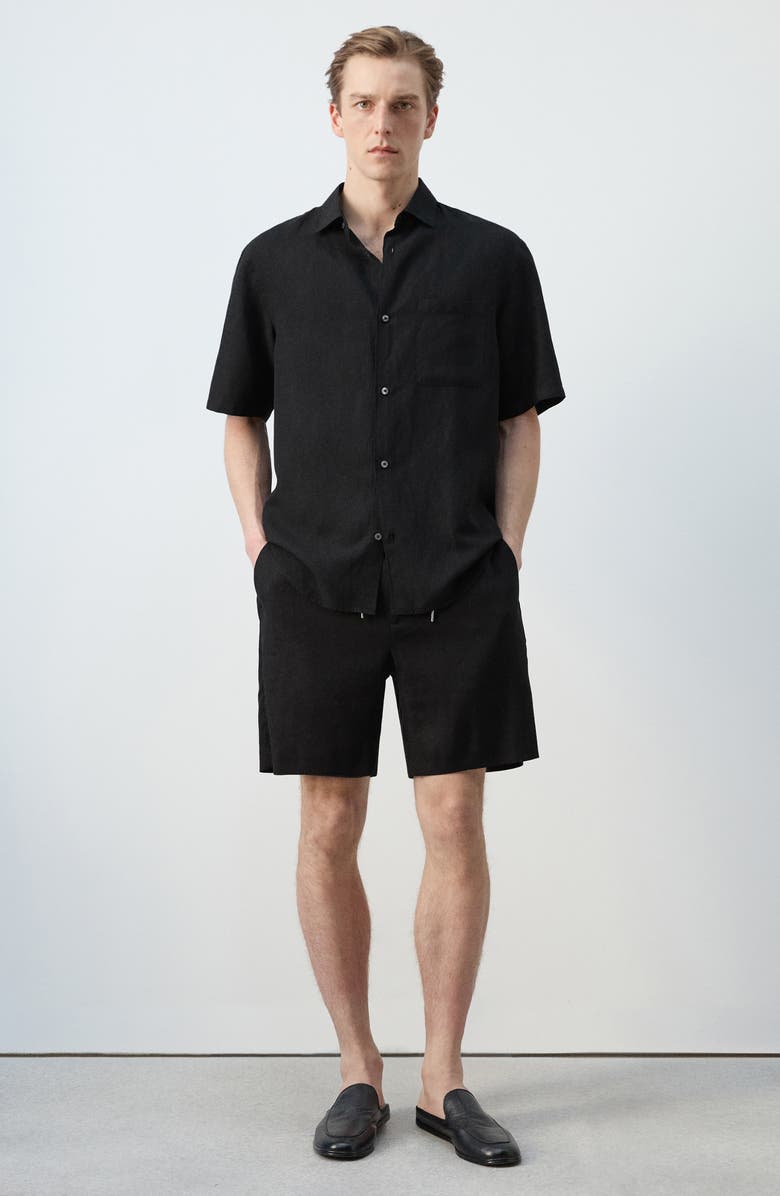 MANGO Short Sleeve Button-Up Shirt, Alternate, color, Black