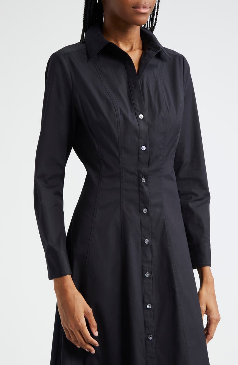 Veronica Beard Goldie Long Sleeve Stretch Cotton Midi Shirtdress, Alternate, color, Black