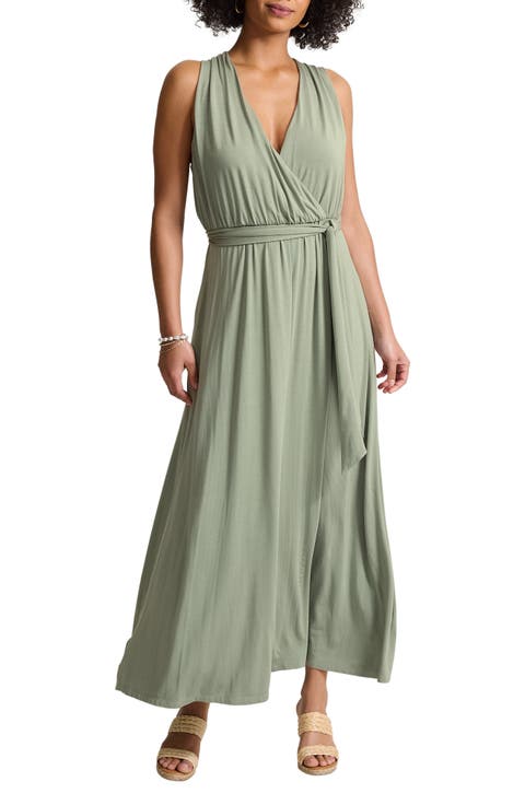 Palmabella Sleeveless Tie Waist Faux Wrap Maxi Dress