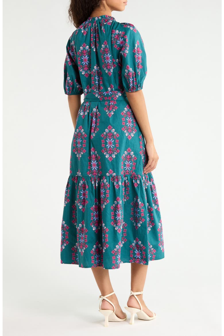 Wynette Tiered Cotton Midi Dress, Alternate, color, TEAL-PINK