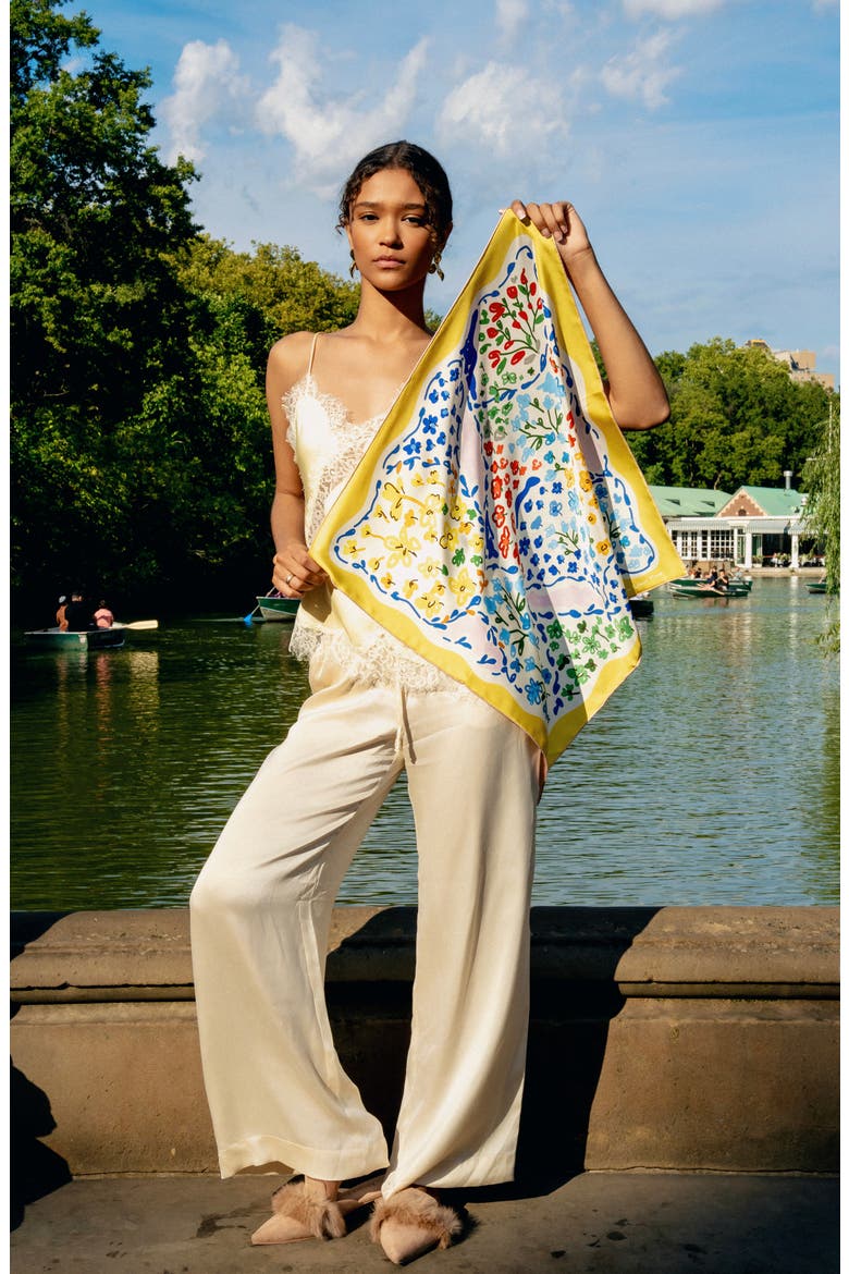 Yellow Garden Double Sided Silk Scarf, Alternate, color, Yellow